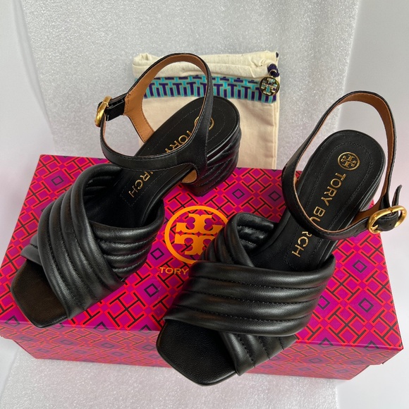 Tory Burch Shoes - TORY BURCH Kira Quilted 55mm Heeled Sandals Black Sz 6.5 NEW